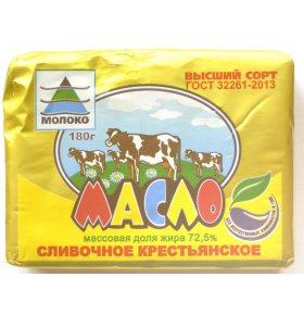 Масло сливочное Крестьянское 72,5% Шахунские молочные продукты 180 гр
