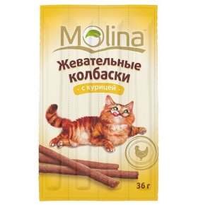 Лакомство для кошек Жевательные колбаски с курицей Molina 36 гр