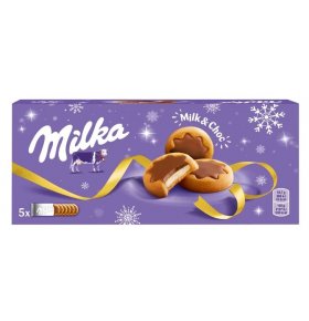 Печенье с молочной начинкой, частично покрытое молочным шоколадом Milka 187 гр
