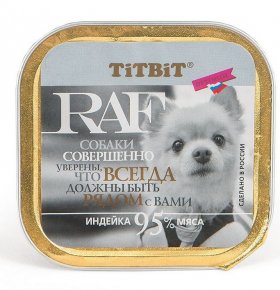 Консервы для собак RAF паштет, с индейкой Titbit 100 гр