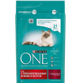 Корм сухой Sterilized для стерилизованных кошек и котов, с говядиной и пшеницей Purina One 3 кг