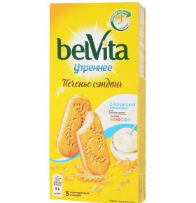 Печенье-сэндвич Юбилейное Утреннее с цельными злаками и йогуртовой начинкой BelVita 253 гр