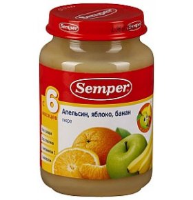 Пюре апельсин яблоко банан Semper 190 гр