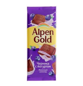 Шоколад молочный с начинкой Черника с йогуртом Alpen gold 90 гр