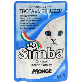 Корм Simba кусочки Форель с треской для кошек дойпак 100г