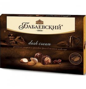Конфеты темный шоколад с миндалем в ореховом креме Dark Cream Бабаевские 200 гр