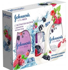 Набор Лесные ягоды Экстракт малины гель для душа + лосьон для тела + мыло туалетное Johnson's