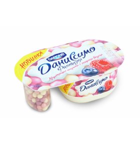 Творожный десерт Фантазия и драже хрустящие шарики 6.9% с ягодным вкусом  Даниссимо 105 гр
