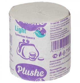 Туалетная бумага 1-слойная Plushe light 1 рулон