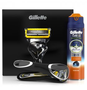 Подарочный набор Gillette Fusion Proshield с 1 сменной кассетой и гель для бритья Fusion Proglide Sensitive 2-в-1 Active Sport 170 мл