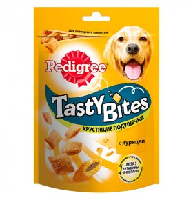 Лакомство для взрослых собак Pedigree Tasty Bites хрустящие подушечки с курицей 95 гр