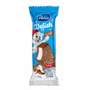 Delish бисквитное пирожное в молочном шоколаде с молочно-кокосовым суфле Valio 34 гр