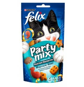 Лакомство Purina Party Mix Морской микс для кошек со вкусами лосося трески и форели Felix 60 гр