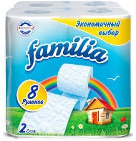 Туалетная бумага эконом белая двухслойная Familia 8 рул