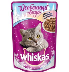 Корм консервированный Whiskas Новогодний для взрослых кошек от 1 года канапе с говядиной и кроликом 85 г