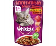 Влажный корм для кошек с домашней птицей и говядиной в томатном желе Аппетитный микс Whiskas 85 гр