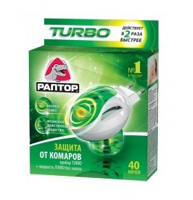 Комплект: Раптор Gk9560T прибор Turbo + жидкость от комаров Turbo без запаха, 40 ночей 1шт