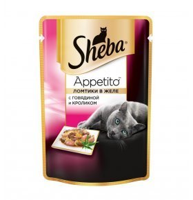 Консервы для взрослых кошек Sheba Appetito, с говядиной и кроликом в желе, 85г