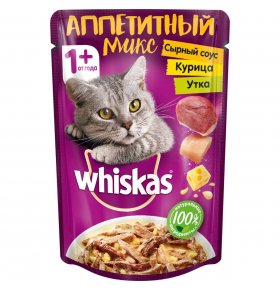 Влажный корм для кошек с курицей и уткой в сырном соусе Аппетитный микс Whiskas 85 гр
