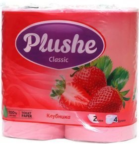 Туалетная бумага Classic Клубника розовая 2-слойная Plushe 4 рулона