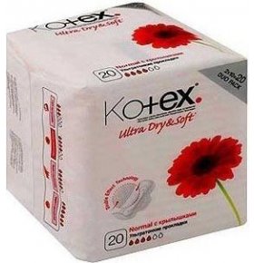 Прокладки Normal Ultra Dry&Soft Absorbent ultra женские гигиенические с крылышками Kotex 20 шт