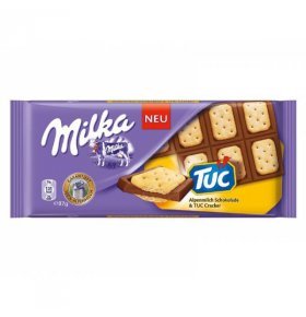 Шоколад молочный Milka с соленым крекером Tuc 87г