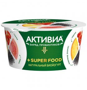 Биойогурт натуральный Super Food Персик гуава ягоды годжи семена базилика 2,4% Активиа 140 гр