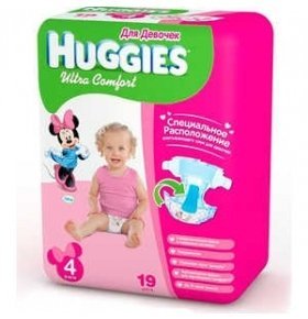Подгузники Huggies 'Ultra Comfort'' 8-14 кг для девочек 19шт/уп