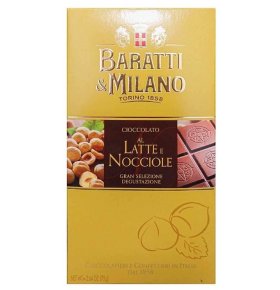 Шоколад молочный с фундуком 35% какао Baratti & Milano 75 гр