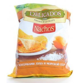 Чипсы Delicados Nachos кукурузные с кусочками лука и морской солью 150г
