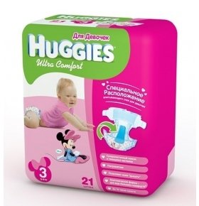 Huggies Подгузники ''Ultra Comfort'' 5-9 кг для девочек 21шт/уп