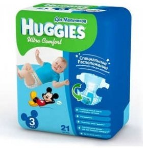 Подгузники Huggies ''Ultra Comfort'' 5-9 кг для мальчиков  21шт/уп