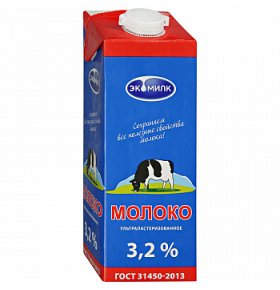 Молоко ультрапастеризованное 3,2% Экомилк 924 мл