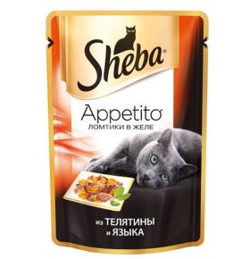 Консервы для взрослых кошек Appetito с телятиной и языком в желе Sheba 85 гр