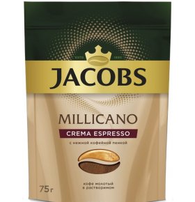 Кофе растворимый с добавлением кофе натурального жареного молотого Jacobs Millicano Crema Espresso 75 г