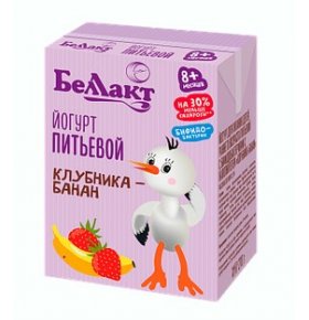 Йогурт для детей питьевой Клубника-банан бифидобактериями Беллакт 210 гр
