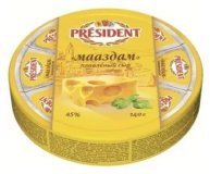 Сыр плавленый круглый легкий мааздам President 140г