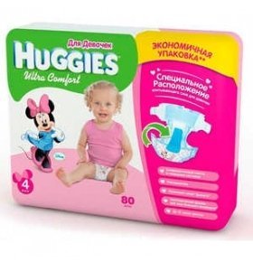 Подгузники Huggies "Ultra Comfort" Giga Pack 8-14 кг для девочек  80шт/уп