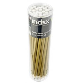 Набор чернографитных карандашей с ластиком HB золотистый корпус Index 30 штук