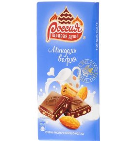 Молочный шоколад с миндалем и вафлей Россия-Щедрая душа 90 гр