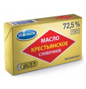 Масло Экомилк крестьянское сливочное 72,5% жирности 180 гр