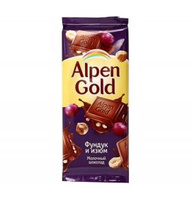 Шоколад с фундуком и изюмом Alpen gold 90 гр