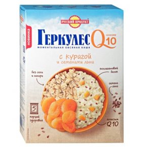Овсяная каша Геркулес Q10 с Курагой и семенами льна, Русский продукт 5 пак х 50 гр