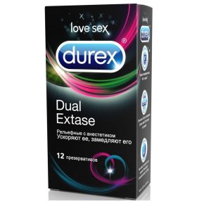 Презервативы Dual Extase Рельефные с анестетиком Durex 12 шт