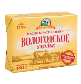 Масло сливочное Крестьянское 72,5% Вологодское Удолье 180 гр
