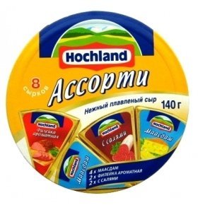 Сыр Hochland ассорти 8/8 + салями желтый 140г