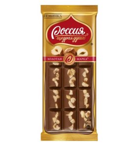 Шоколад Золотая марка молочный с фундуком 25% какао Россия - Щедрая душа! 80 гр