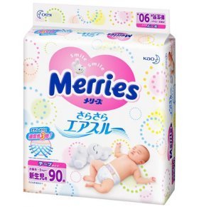 Подгузники для новорожденных до 5 кг Merries 90 шт