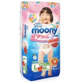 Подгузники-трусики для девочек 9-14 кг размер L Moony 44 шт