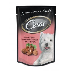 Корм для собак из говядины с кроликом в соусе со шпинатом Cesar 100 гр